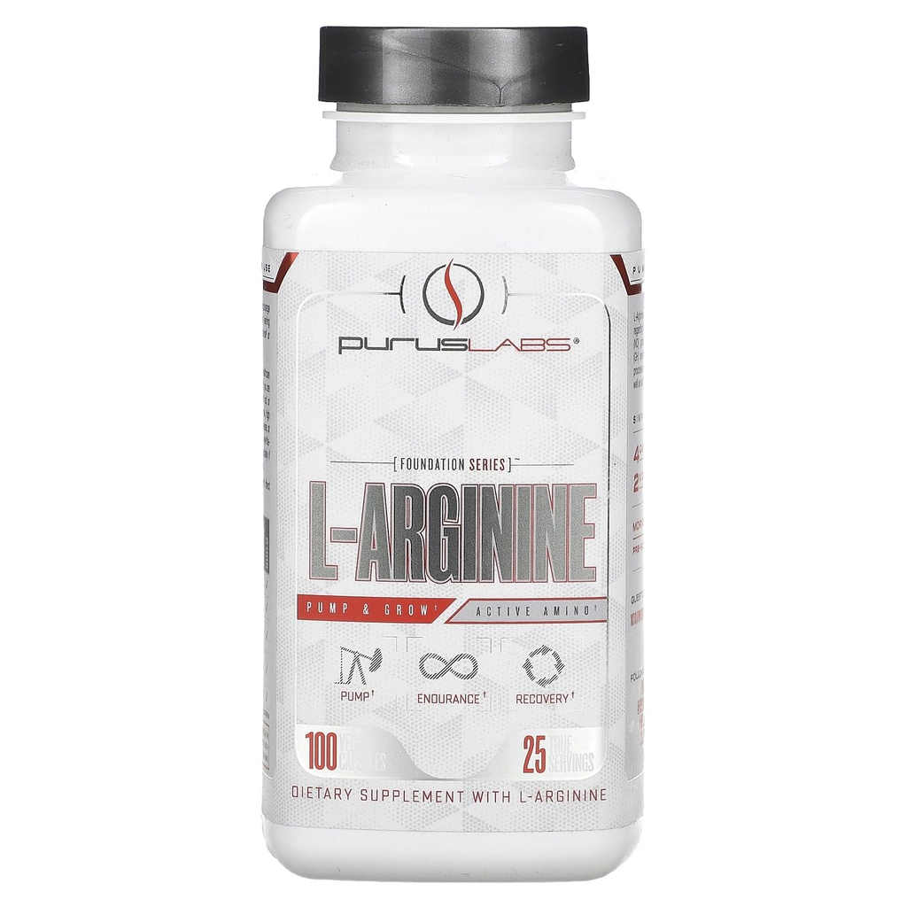 Purus Labs L- Arginin Active Amino Acid PHARMA124; Endurance, Čerpadla, & Muscle Growth PHARMAD 124; Oxid dusnatý pro zvýšení krevního průtoku 124; 25 Servings, 100 Veggie Kapsle