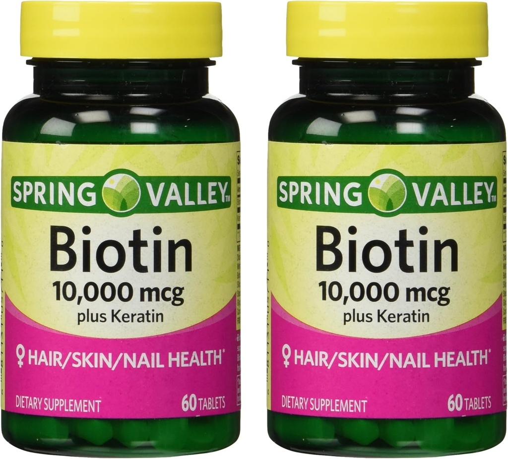 Jarní údolí 10000mcg Biotin se 100mg Keratin dietní dodatek, 60 Počet (balení po 2)