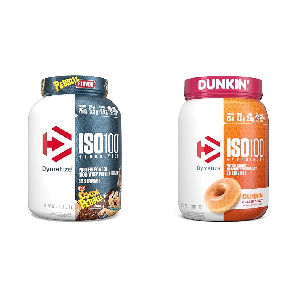 Dymatizujte prášek z hydrolyzovaných bílkovin ISO100, 100% izolát syrovátky, 25 g proteinu, 5, 5g BCAA & ISO100 prášek z hydrolyzovaných bílkovin, 100% izolát syrovátky, Dunkin 'Glased Donut Flavor
