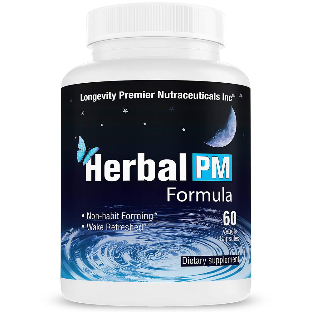 Dlouhověkost Bylinný PM - Bylinný spánkový vzorec s 5-htp, melatonin, Valerian & GABA. 60 Veggie Kapsle