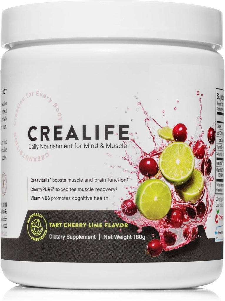 Německý mikronizovaný kreatine + USA Tart Cherry + Vitamin B6 - Pre a Post Workout dodatek pro ženy a muže, Tart Cherry Lime Flavor, Caffeine- Free Nourrishment for Body and Brain