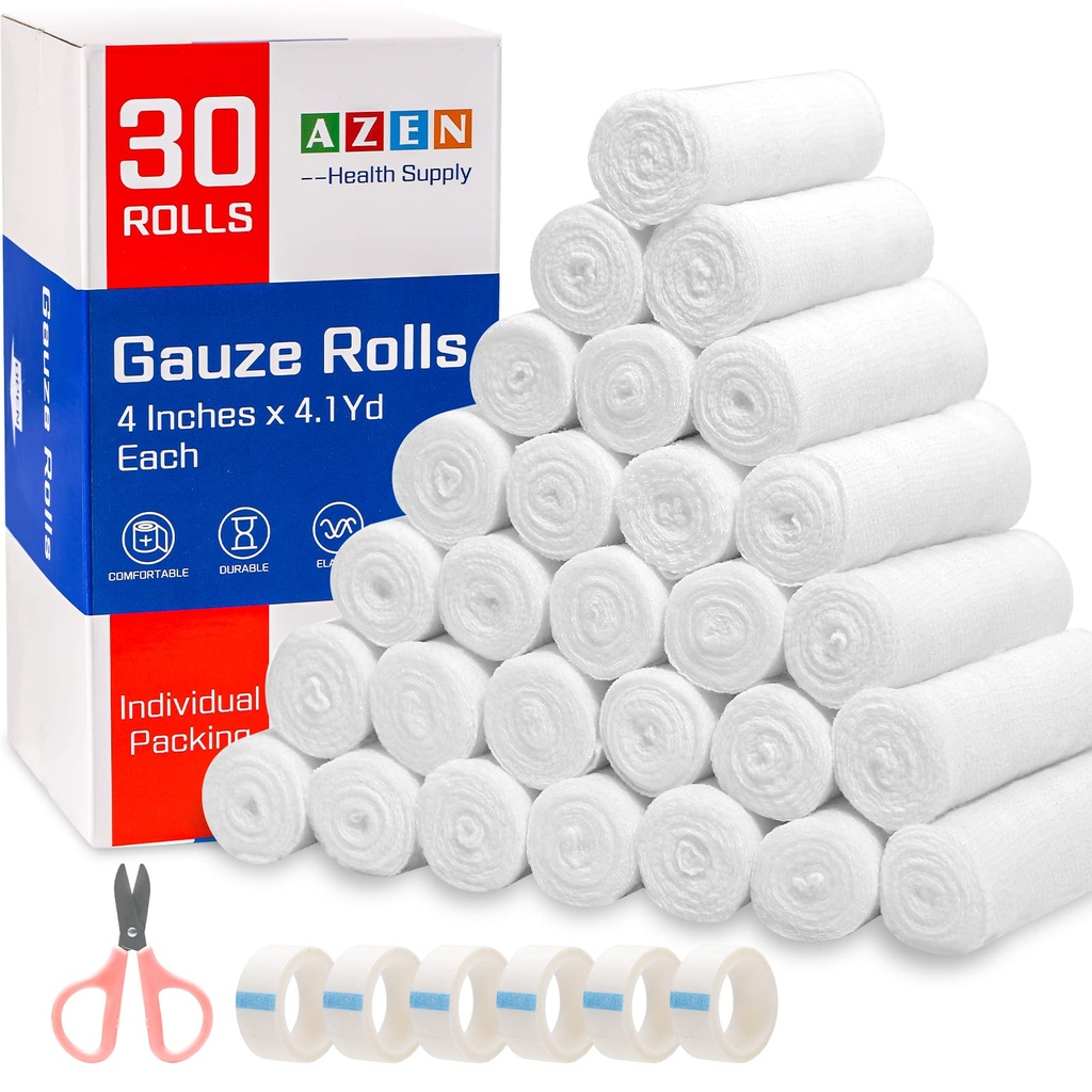 AZEN 30 Balení Gázy Obvazy, 4 v x 4.1 Yards, Premium lékařské zásoby a první pomoc dodávky, Obvazové plech Vet Wrap, Mummy Wraps