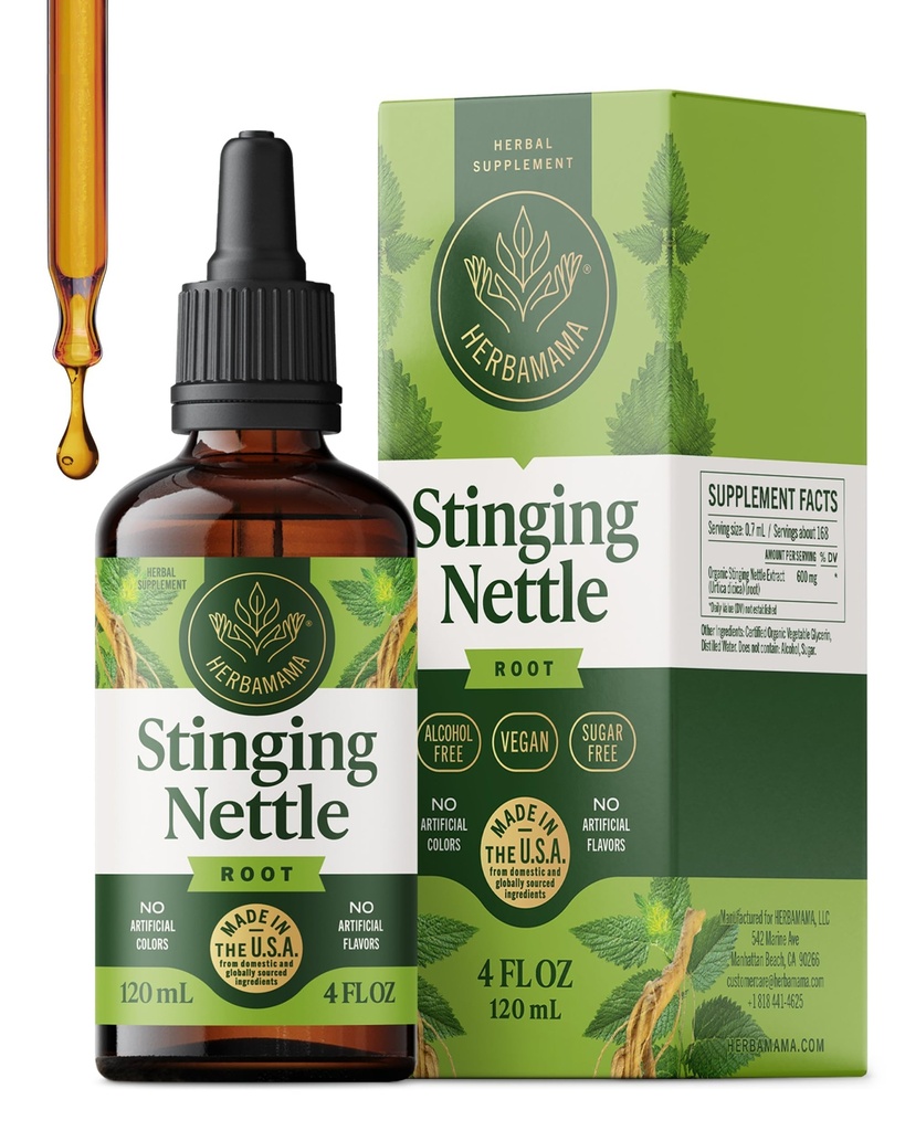 HERBAMAMA Stringing Nettle Tincture - Veganská močová trakt Podpora s Stringing Nettle Root Extract - Non- GMO, Alkohol & Sugar- Free Urtica Dioica Supplement - 84denní dodávka