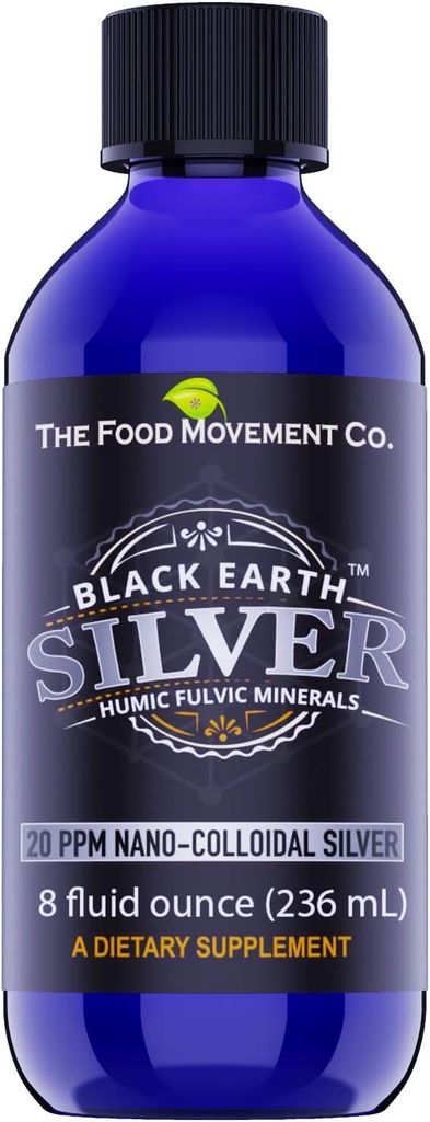 Potravinové hnutí Black Earth Silver s Humic Fulvic Acids, Stopy Minerály pro imunitní podporu, Detox, Gut Health - 8 fl oz Liquid Drops Dodatek
