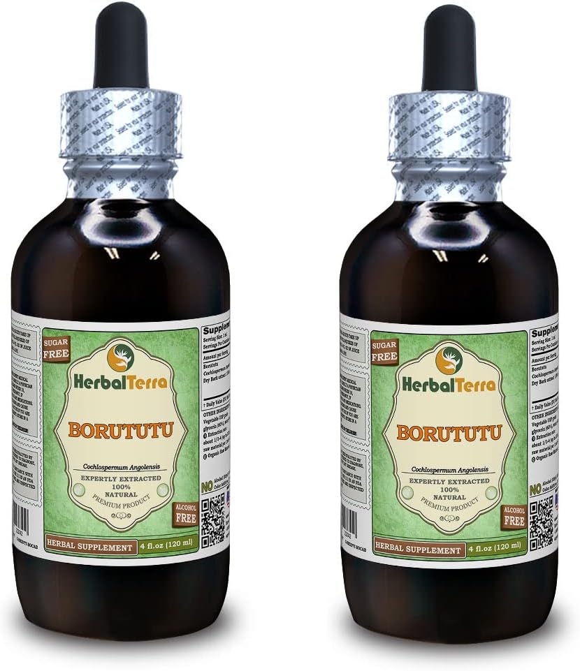 Borutu (Cochlospermum angolensis) Glycerit, sušený Root Alcohol- Free Liquid Extract (Značka: HerbalTerra, Proroudly Made in USA) 2x4 fl.oz (2x120 ml)