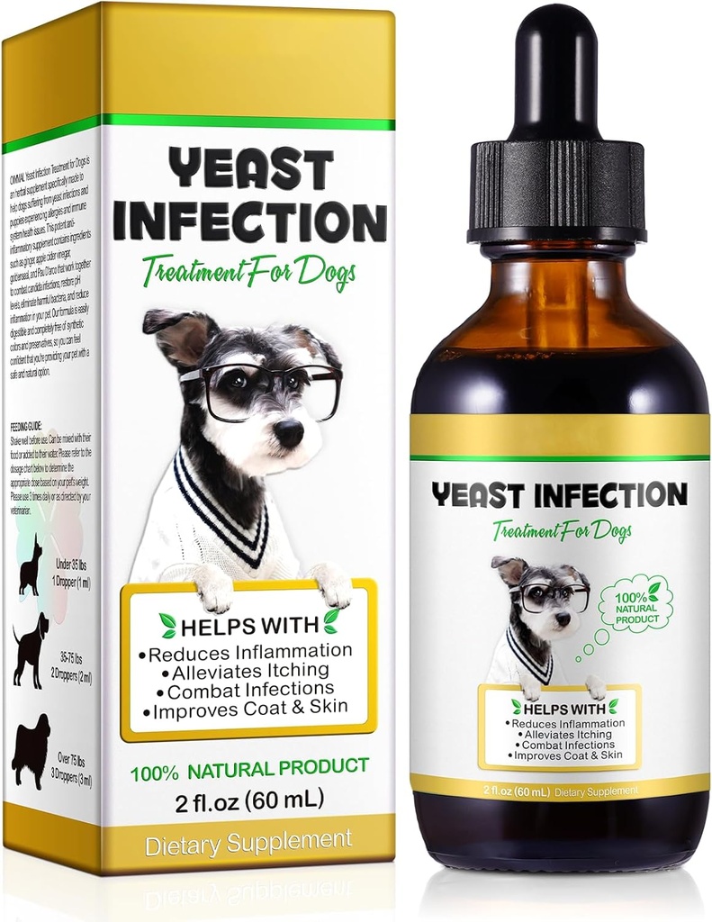 Přírodní kvasinková infekce Léčba pro psy, Psí kvasinková infekce Léčba, Psí alergie Relief, Itch a Imunity Relief, Zlepšuje Coat & Skin, Psí Bylinný dodatek, 2 oz