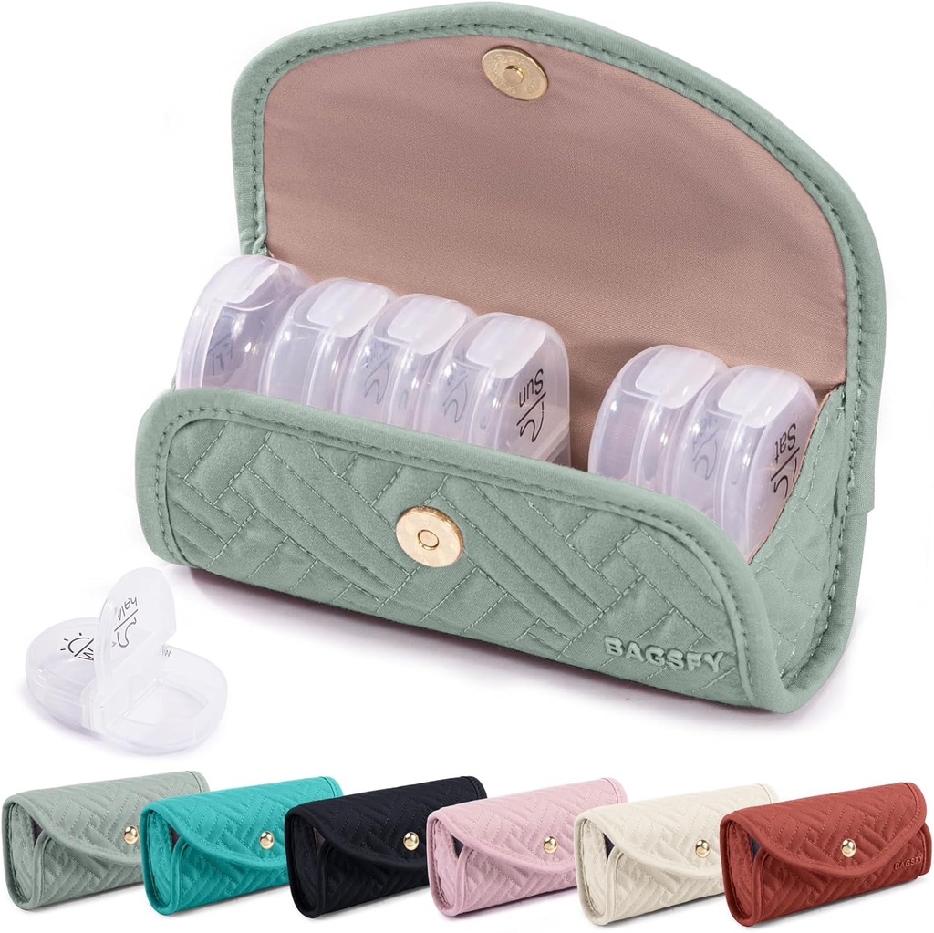 BAGSFY týdenní Pill Organizátor 2 krát denně v roztomilé Fabric Pill Case, Medicine Bag, AM PM Pill Box 7 Day, Přenosná medikace Cestovní pouzdro pro pilulky, Vitamíny, Rybí oleje, doplňky.