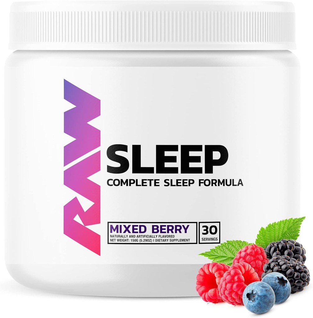 RAW Natural Sleep Aid Supplement - Relaxation Enhancer & Mood Support with Melatonin, Magnesium, Zinek, L- Triptofan & Lemon Balm Extract to Relax & Calm the Mind & Body - 30 Servings, Smíšené Berry