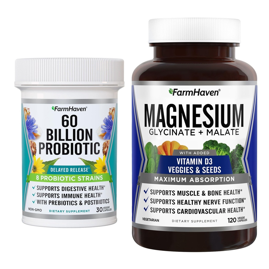 FarmHaven Magnesium Glycinát & Malate Complex a 60 miliard CFU Probiotic
