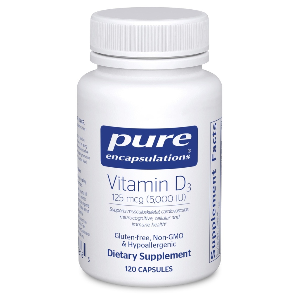 Čisté enkapsulace Vitamin D3 125 mcg (5 000 IU) - dodatek k podpoře kosti, kloubu, prsu, srdce, kolonu a imunitního zdraví * - s vitaminem D - 120 Kapsle