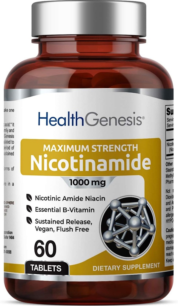 B- 3 Nikotinamid 1000 mg 60 Tabs Extra síla pomalé uvolňování - přírodní flush- Free vitamin Formule 124; Gluten- Free Nikotinová amide Niacin current 124; Podporuje zdraví pokožky 124; Podpora buněčných oprav