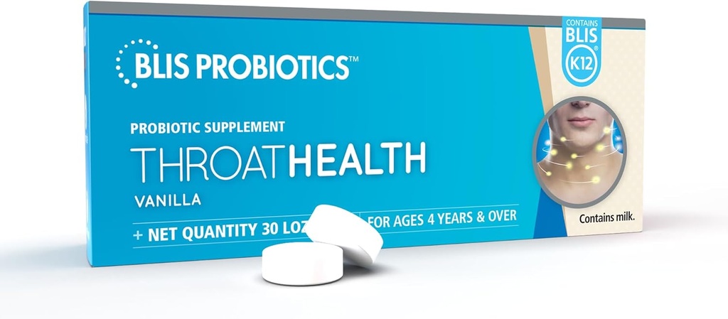 BLIS ThroatHealth Oral Probiotics K12 - Imunitní a hrdelní podpora, Vanilla - 30 Lozengů, 2,5 miliardy CFU