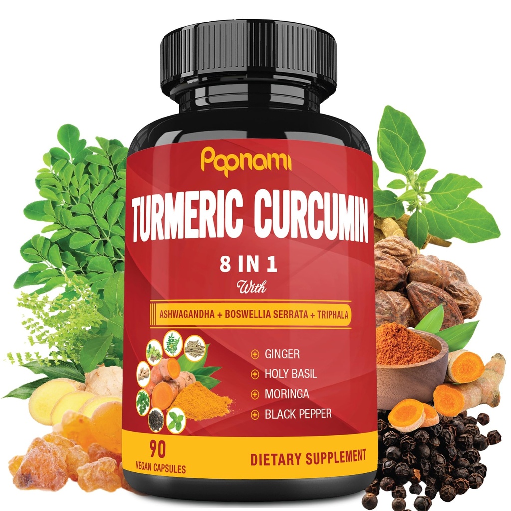 Kurkumin Kurkumin Extract Kapsle - 90 Počítá 3 Měsíční Dodávka - Směs Ashwagandha, Moringa, Ginger & More - Imunita, Joint, Digestive & Wellness Support
