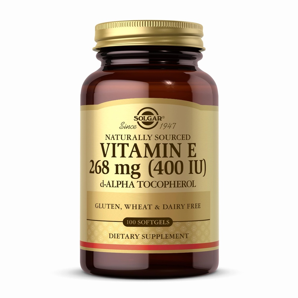 Solgar Vitamin E 268 mg (400 IU) - 100 Softgels - Naturally- Sourced Vitamin E as d- Alpha Tocopherol - Gluten Free, Dairy Free - 100 Servings