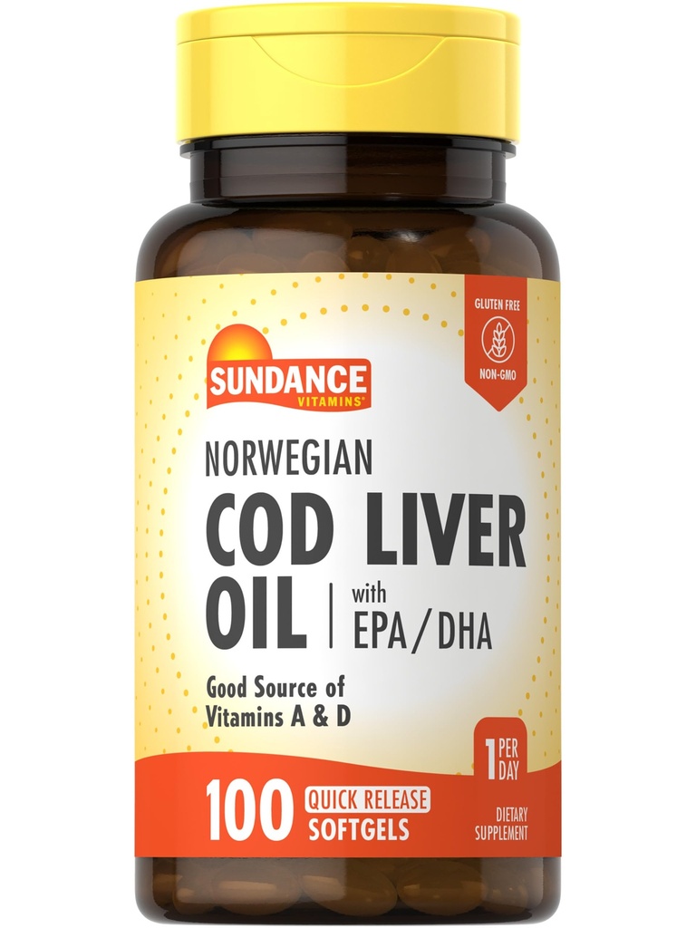 Sundance Norské Cod Játra olej 124; 100 Software CLAS124; s EPA a DHA CLAS124; Dobrý zdroj vitaminů A & D CLAS124; Non- GMO a gluten zdarma