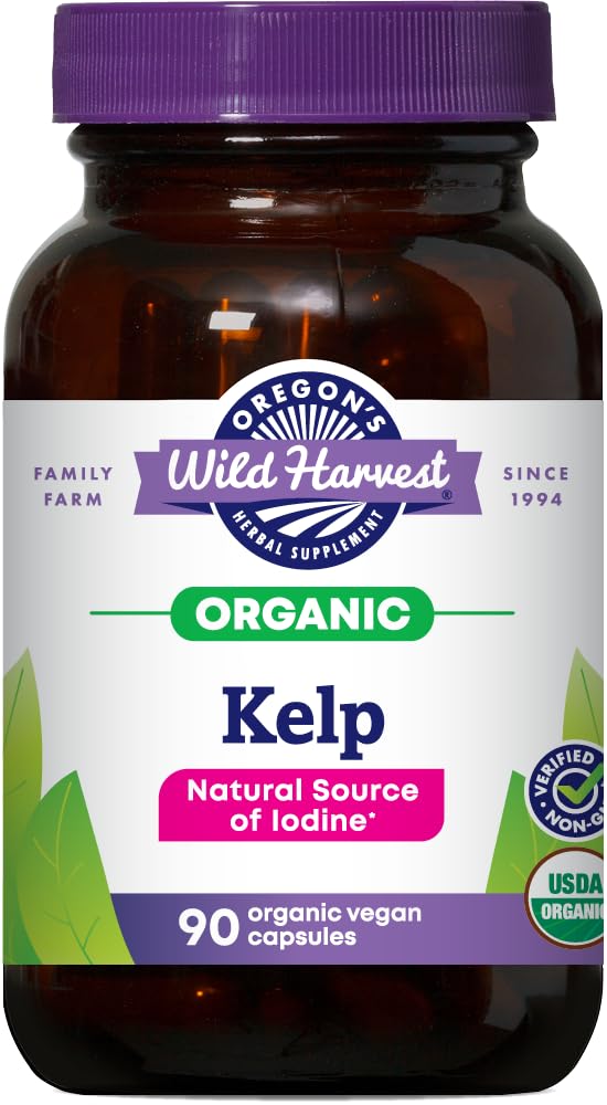 Oregon je Wild Harvest Kelp Organic Dodatek 124; Přírodní zdroj jódu 124; Vegan Kapsle, 90 Počet