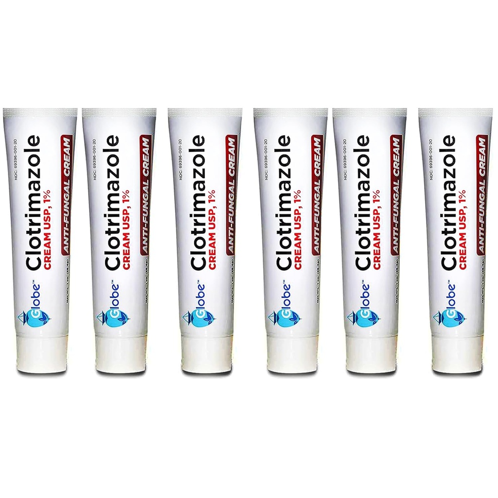 Globe (6 Pack) Clotrimazol Antimykotická krém 1% USP, 1 oz, anti mykotická léčba, Relieves Itching, Burning, Cracking and Scaling Associated Sportes Foot, Jock Itch, Ringworm a další