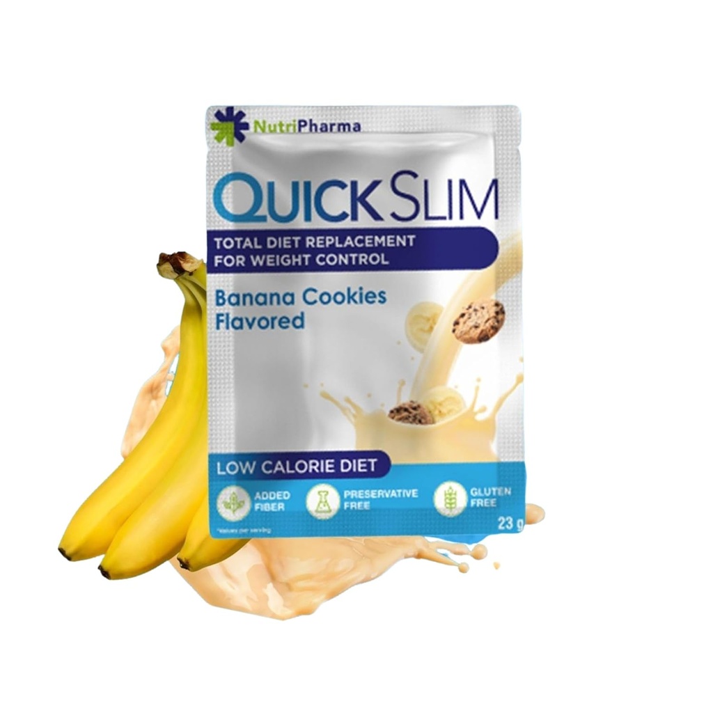 Quick Slim High Protein Weight Shakes for Women & Men, Complete Meal Replacement Powder, Low Carb Diet Shakes, Intermitent Fasting, Keto, gluten zdarma (1 porce, Banana Cookies)