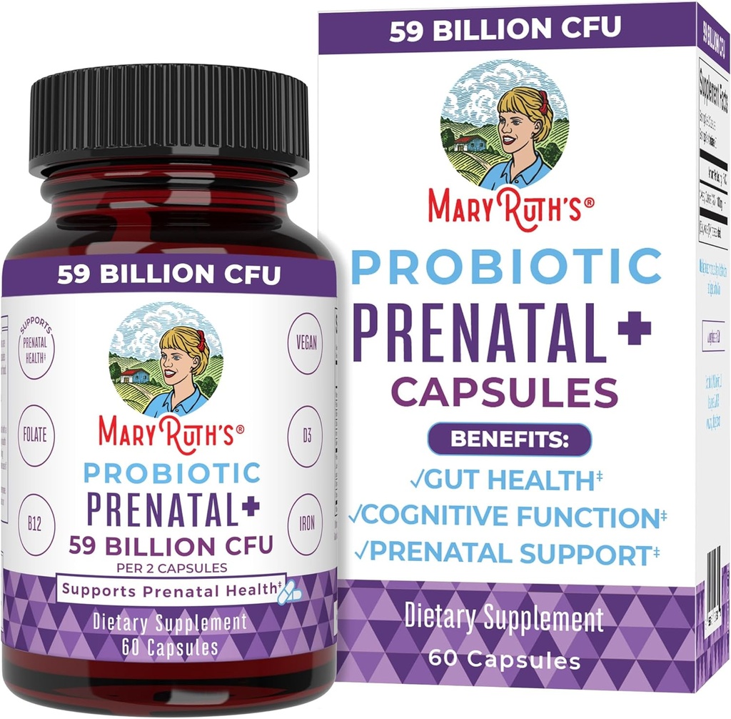 MaryRuth Organics Prenatal Vitamins & Probiotics PHAR124; 59 Billion CFU PHAR124; Vitamin D3 & B12 PHAR124; Iron PHARMAN124; Folát GARMAN124; Cholin PHARMAN124; Vegan GARMAND124; Non- GMO GARMAN124; 60 Kapsle