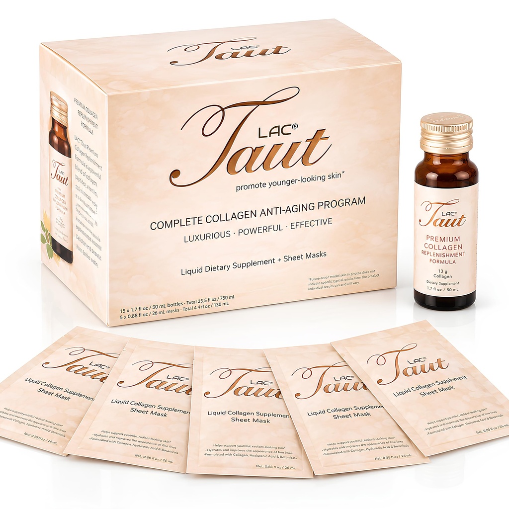 TAUT Marine Kolagen Drink & Face Maska - 13,000mg Hydrolyzovaný kolagenový protein s hyaluronovou kyselinou pro mladistvou, zářivou pleť - Obsahuje 15 lahví a 5 masek (30denní dodávka)