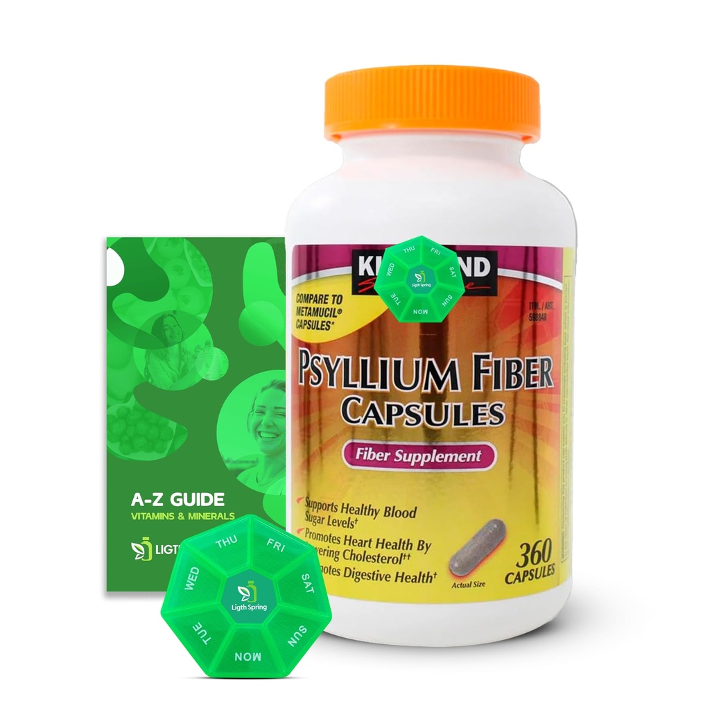 Psylium Fiber Kapsle, 360 Počet, Dietní dodatek s Exkluzivní lepší Ligth & Jarní průvodce