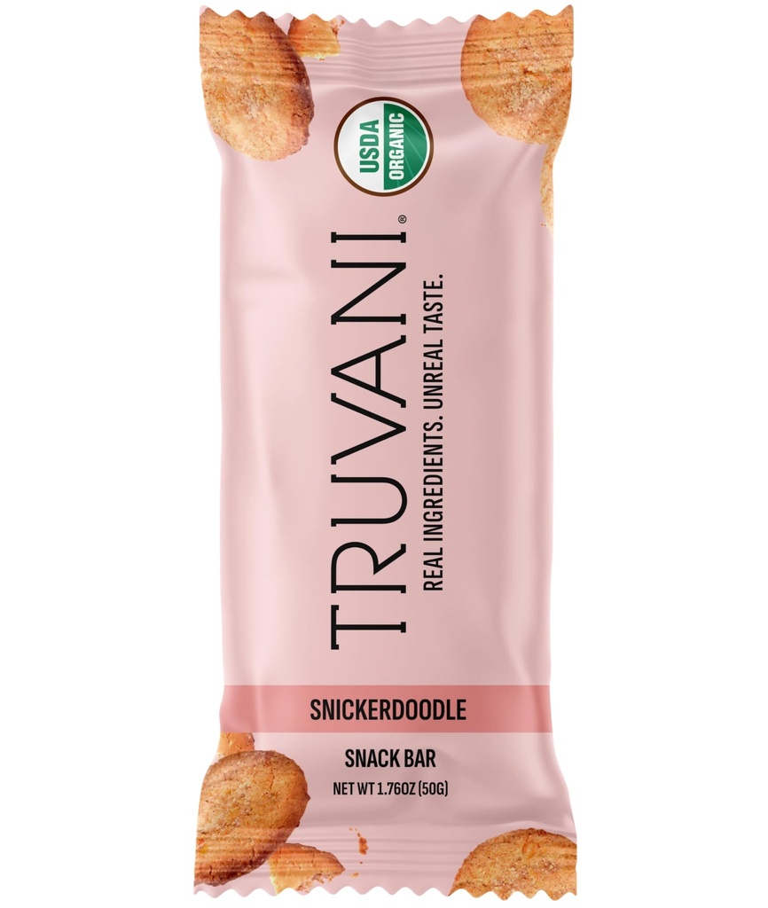 Truvani Plant Based Snack Bars CLANE124; Snickerdoodle 1 Balení 124; 5g Protein CLANE124; USDA Organic and Vegan CLANE124; The Only Bar CLANE124; Dairy, Soy, and Gluten Free CLANE124; Individuálně zabalené