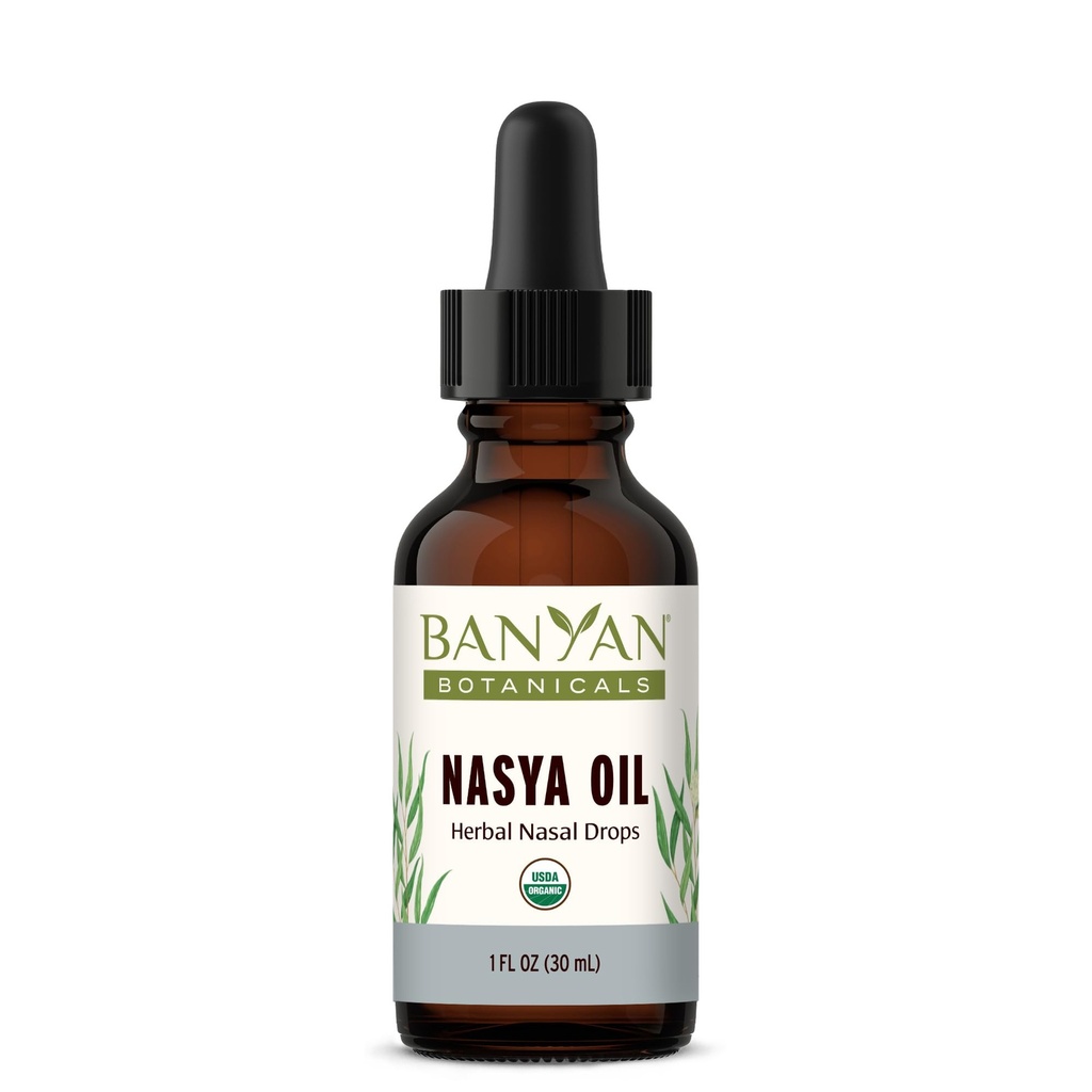 Banyan Botanicals Nasya Oil - Organické Bylinné Nasal Kapky pro čisté dýchání - Ayurvedic Nasal Cleaner a Nose Moisturizer * - Jeden tekutý Ounce - Certified Organic, Non GMO, Chemical Free