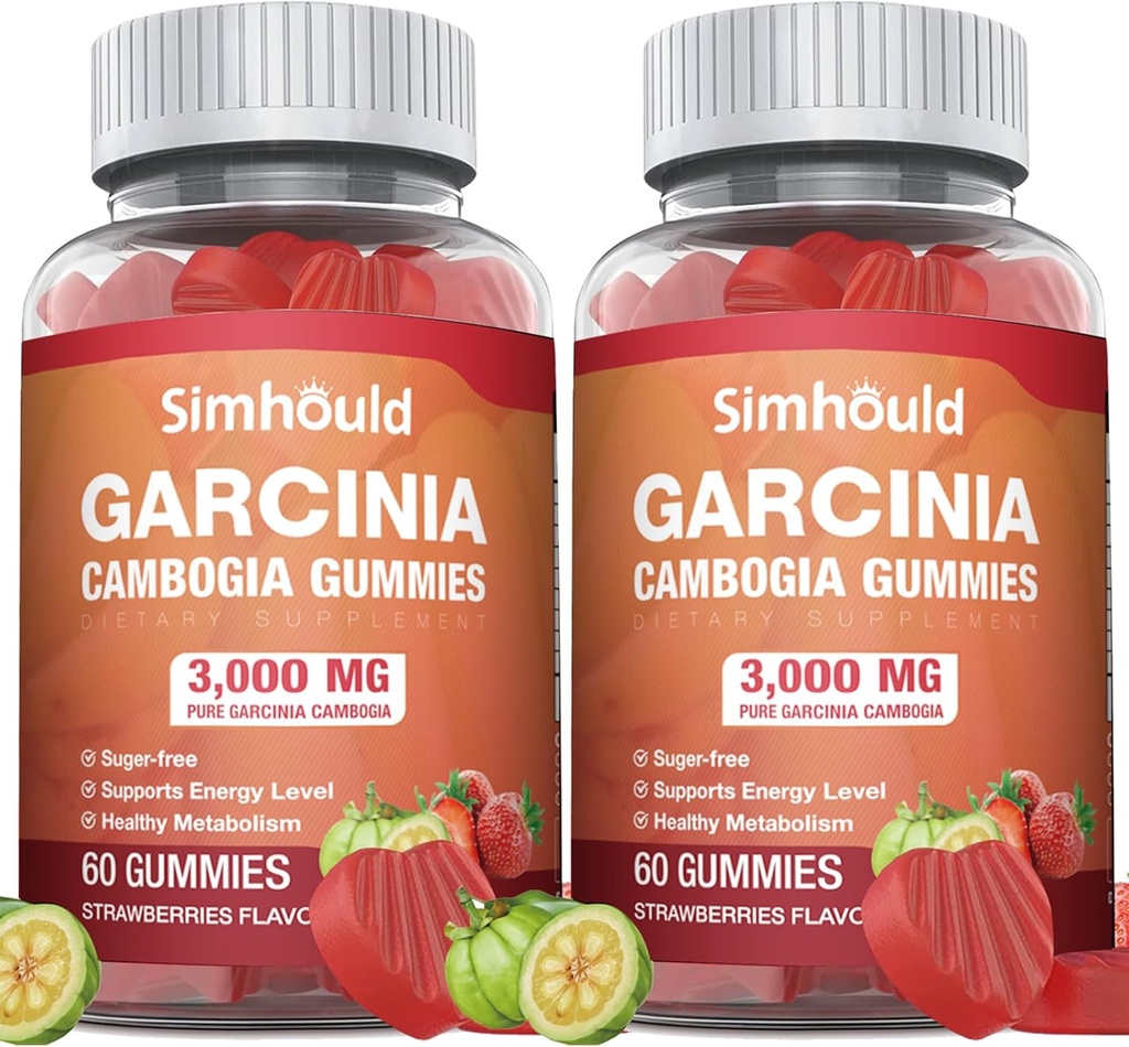 2 Balení cukru zdarma Garcinia Cambogia Gummies - 3000mg 95% HCA s L- karnitin, Energy Boost, Strawberry Flavor Gummy snadnější vzít než pilulky a kapsle 120 Počítá