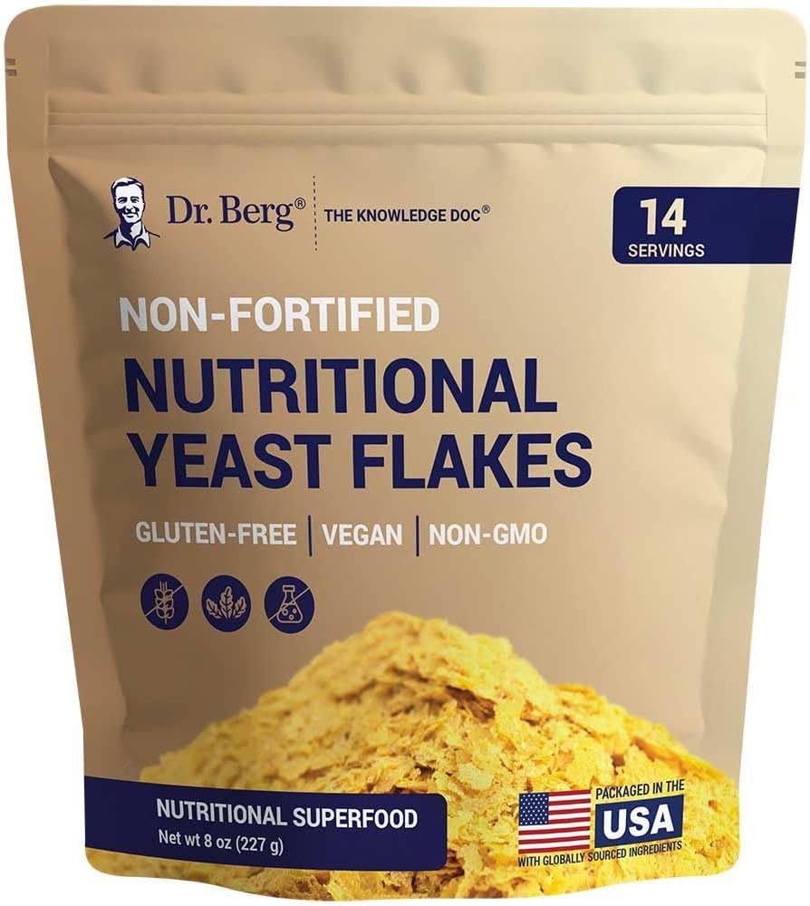 Dr. Berg Premium Nutritional Yeast Flakes - Delicious Non- Fortified Nutritional Yeast with Přirozeně Occurring B Vitamins - 8oz
