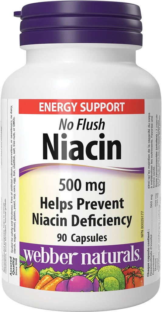 Webber Naturals No Flush Niacin Vitamin B3 Capsule, 500 mg 90 Počet