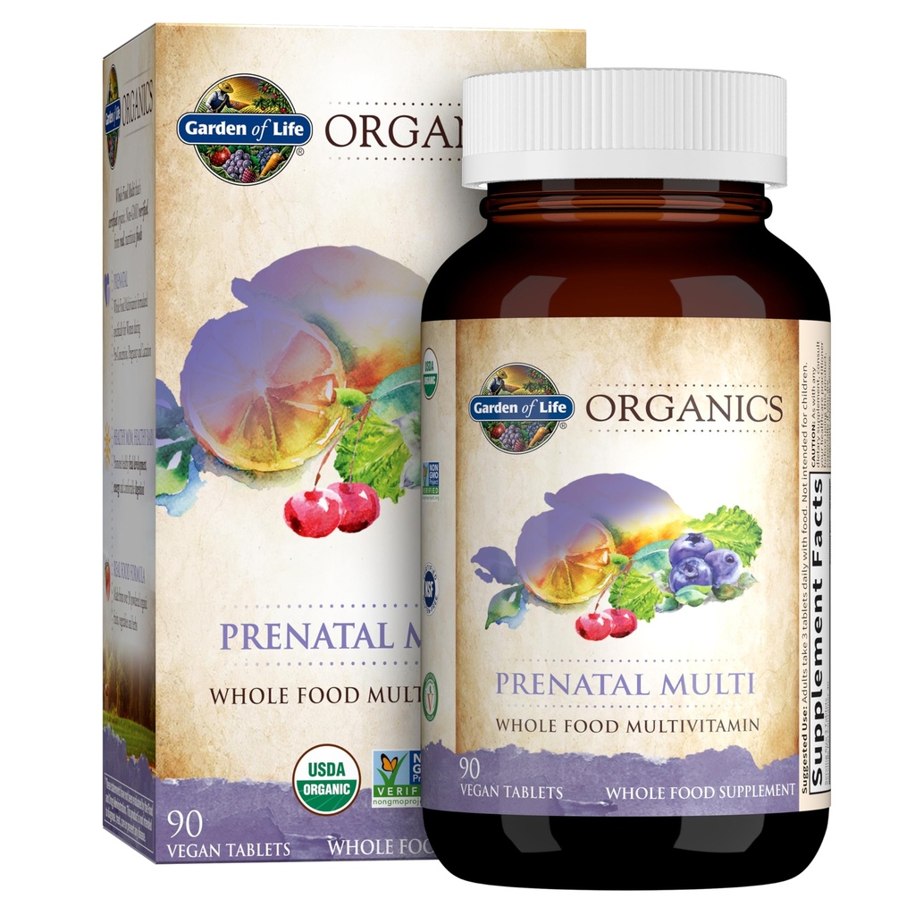 Zahrada života Organika Ženy Prenatal Multivitamin s vitaminem D3, B6, B12, C & Iron, Folát pro energetiku a zdravý vývoj plodu - Organické, Non- GMO, gluten- Free, Vegan, 90 Day Supply