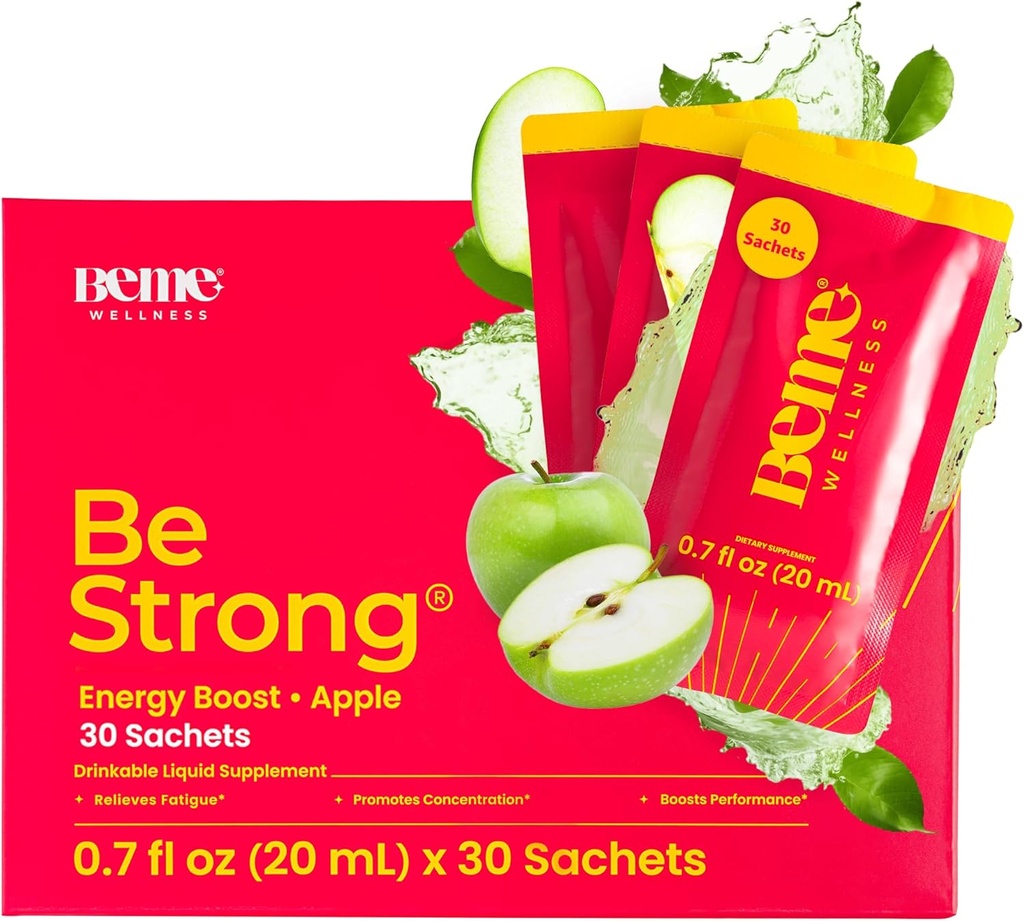 BeMe Vitamin B12 Tekutý Shot, BeStrong - Vitamin B 12 Nápoje tekutý dodatek podporuje Energy Boost, Focus, & Koncentrace - Guarana, Taurin, & Kolagen doplňky Podporovat obnovu (30 Sachets)