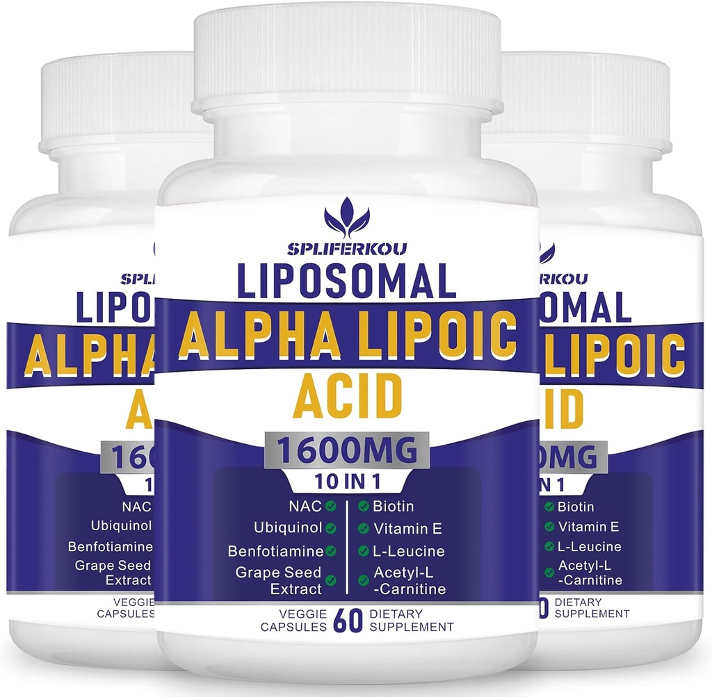 Lipozomální alfa kyselina lipoová 1600mg na servírování, ALA dodatek pro antioxidant zdraví, energie a amoxism- gluten zdarma & non GMO 180 Kapsle