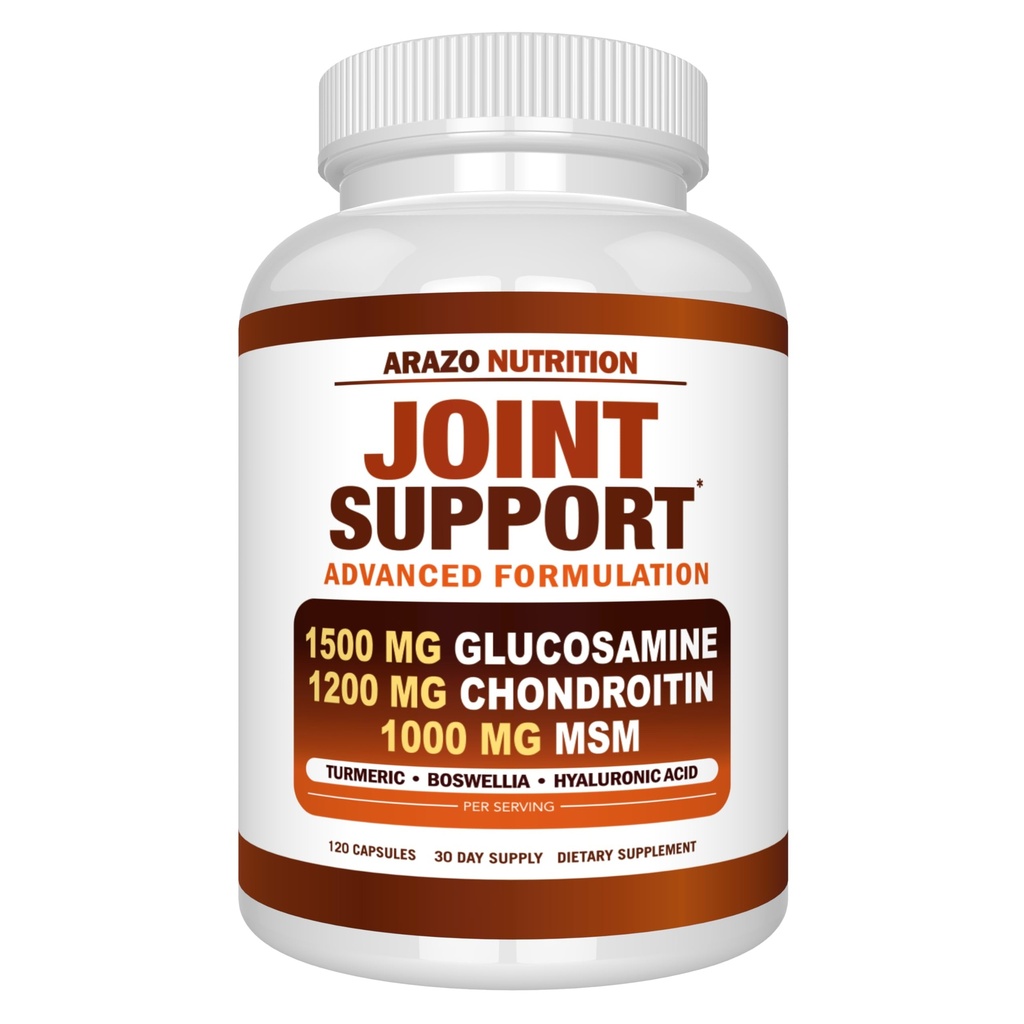 Arazo Nutrition Glucosamine Chondroitin Turmeric Msm Boswellia - Dodatek pro společnou podporu pro Relief 120 Kapsle pro kosti, záda, kolena, ruce (120 Kapsle)