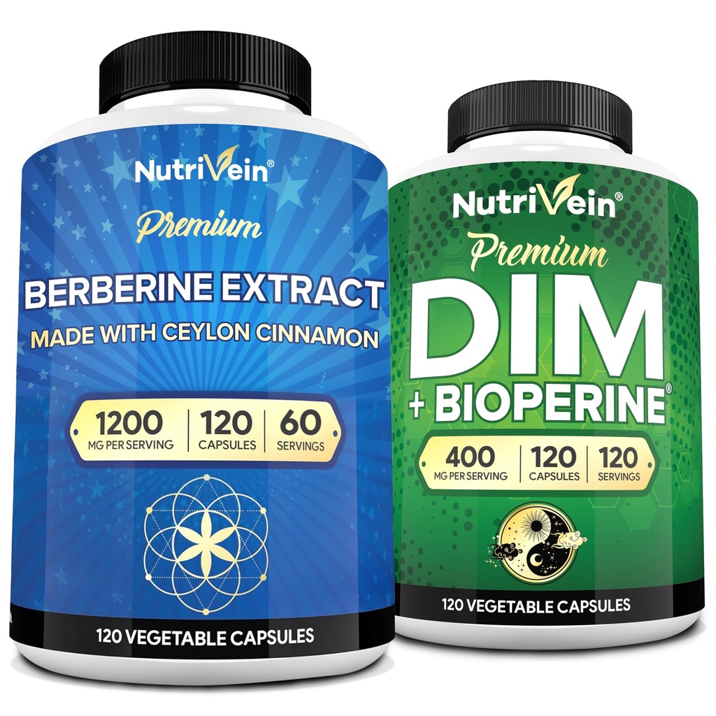 Nutriční Premium DIM & Berberine Supplement Bundle: High- Absorpce Berberine & DIM dodatek s bioperine - pro hormonální rovnováhu, stravitelnost, metabolismus, & Celkově Wellness