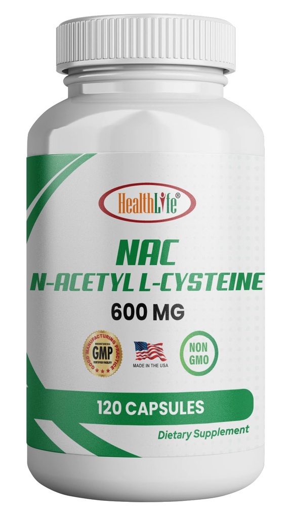 HealthLife N- Acetyl L- Cystein (NAC) 600mg, 120 Kapsle - Non- GMO, Gluten Free, 120 Služeb