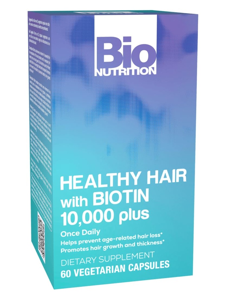 Bio Nutrition Zdravá podpora vlasů s Biotin 60 Vegetariánské kapsle 124; Silnější vlasy 124; Silnější vlasy 124; Promotes růst vlasů a tloušťka 124; Směs s komplexní B vitamíny a minerály