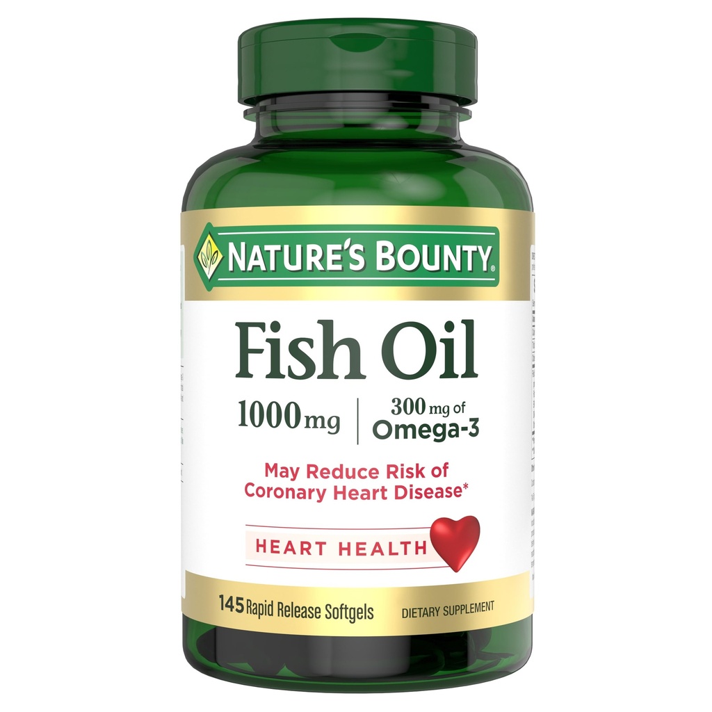 Příroda 's Bounty Fish Oil, Podporuje srdce zdraví, 1000mg, Rychlé uvolnění Softgels, 145 Ct