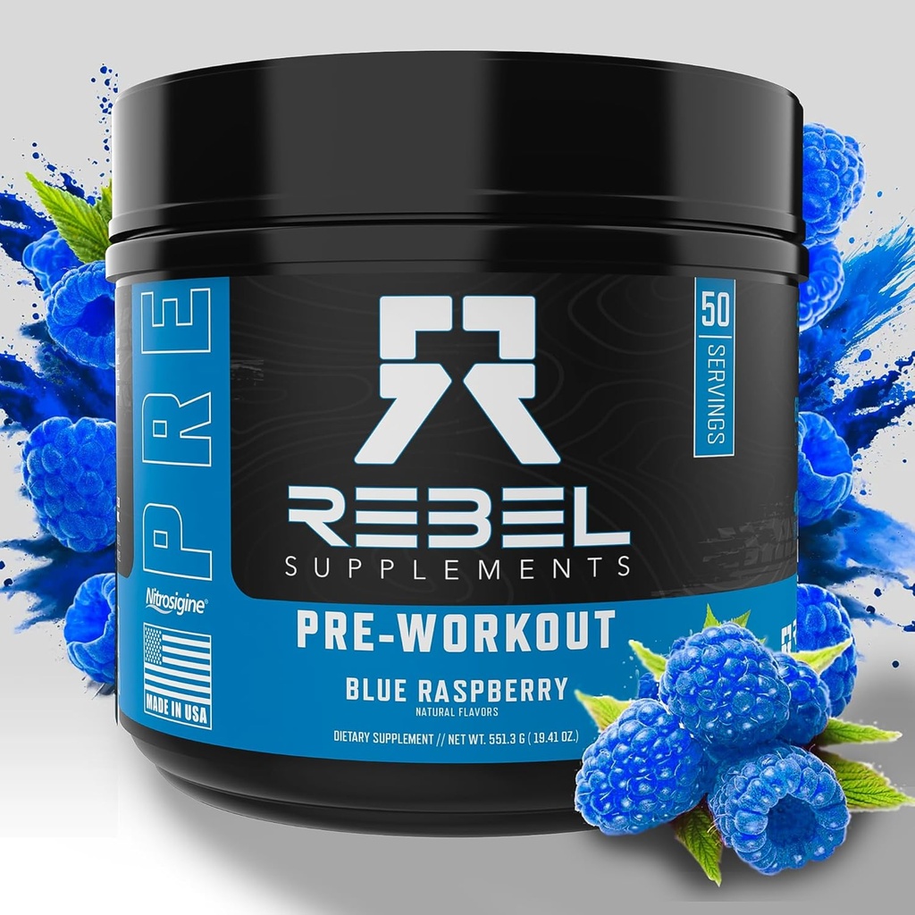 Rebel doplňky ™ Blue Razz Loaded Pre Workout 124; Extrémní čerpadla, Laser Focus, Insane Energy CLAS124; 7000mg L- Citruline, 4000mg Beta Alanine, 1500mg Nitrosigine ®, 350mg Caffeine CLAS124; 50 Servings