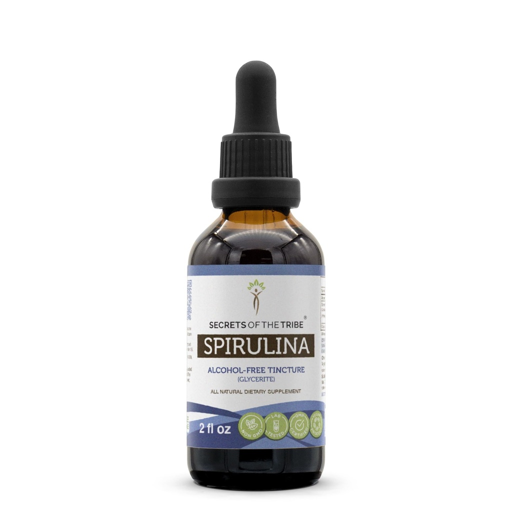 Tajemství Tribe Spirulina Alcohol- Free Liquid Extract, Spirulina (Arthrospira Platensis) Dodatek k tinktuře (2 FL OZ)