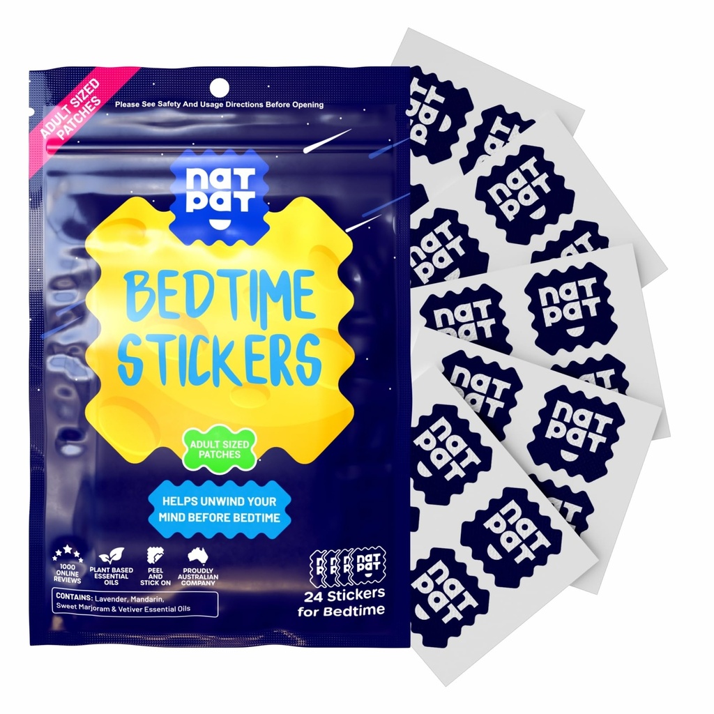 NATPAT Sleepy Patch Sleep Aid Patches - Relaxační nálepky na lůžko pro dospělé - Podpora spánku na Plant- Based Sleep Support - Drogy & Melatonin zdarma Nálepky na lůžko - 24 Počet