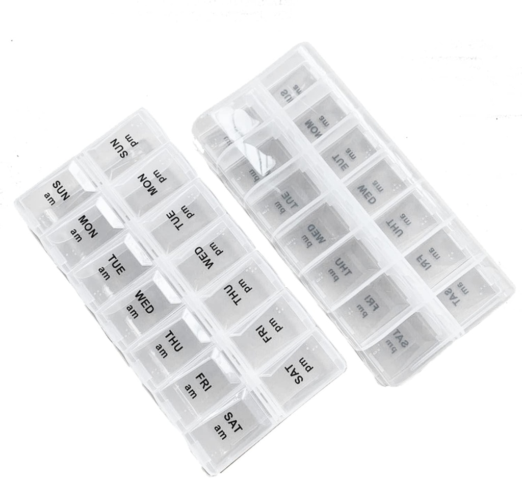 2 Pack OPP Clear Daily Pill Box Organizátor, Týdenní Pill Organizátor 2 krát denně pro pilulky, doplňky a léky, Am Pm Pill Organizátor 7 den, Pill Box 7 Den - 6.7 x 3.2 x 1 palec