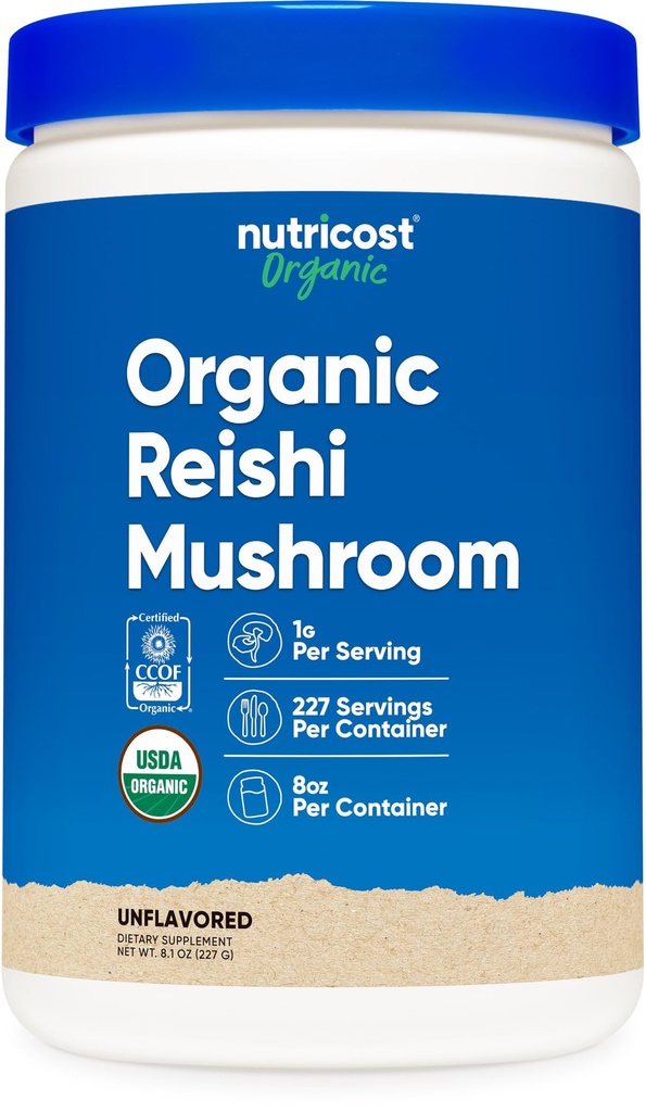 Nutricost Organic Reishi Houba Powder 0.5LB (8oz) - USDA Certified 100% Organic, Vegetarian, Non- GMO, Gluten Free