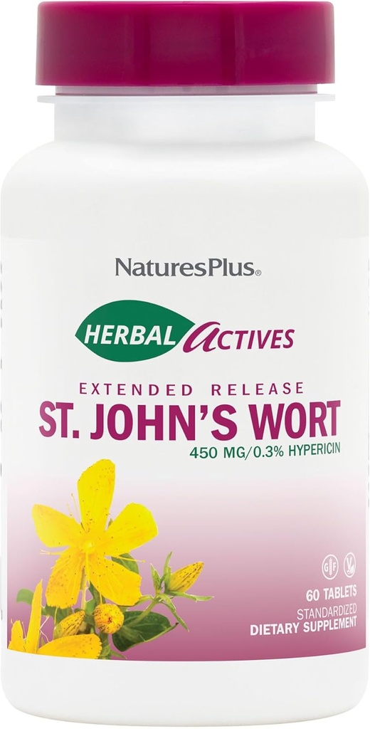 NaturesPlus Herbal Actives St. John 's Wort Extended Release - 60 Tablet, Pack of 2 - Podporuje zdravé mood & pozitivní Outlook - Vegetarian, gluten Free - 120 Total Serving