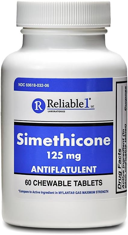 Spolehlivé 1 Simethicone 125 mg Anti- Gas 60 mátové tablety (1 lahvička)