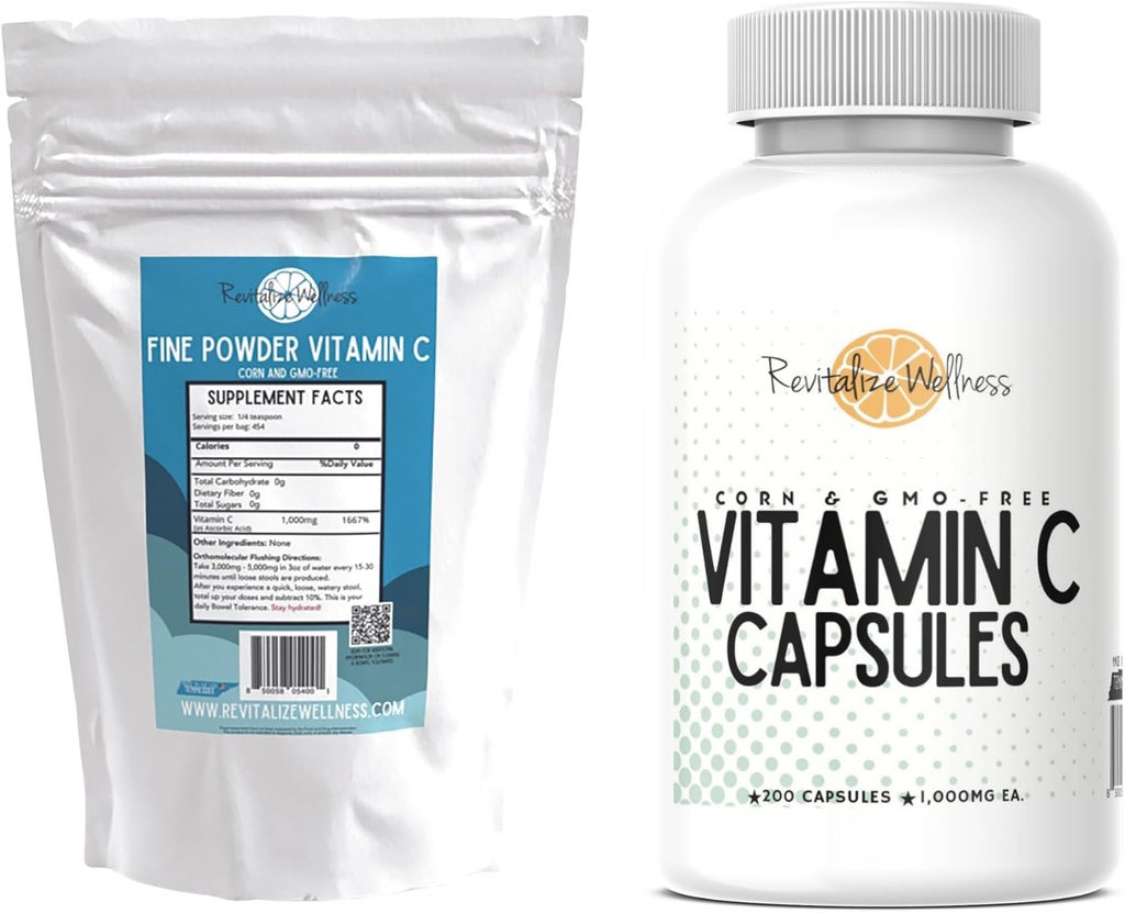 Balení 124; Jemný prášek vitamin C, 454 Servings, a vitamín C Kapsle, 200 Kapsle