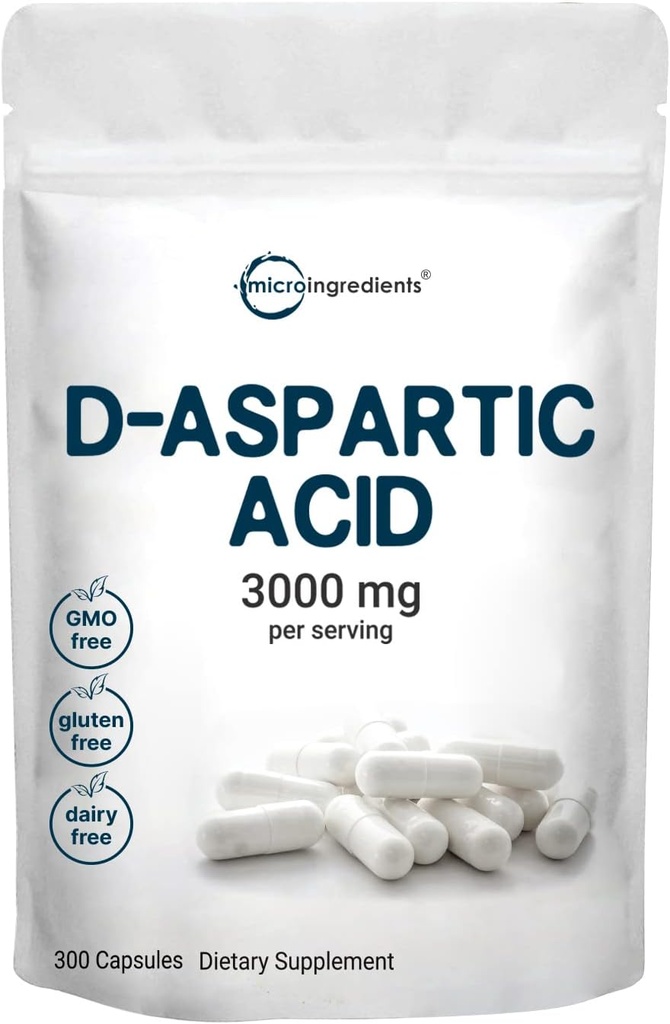 Mikro přísady D- aspartická kyselina 3,000mg per Serving, 300 Kapsle 124; Čisté DAA pro energii, Testosteron & Performance Support PHAR124; Non- GMO, gluten- Free, Soy- Free