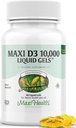 Maxi Health Vitamin D3 10000 IU Softgels Doplněk - Čistá VIT D3 pro absorpci vápníku, imunitní zdraví a podporu kostí pro dospělé ženy a muže - Vitamina D - Tekuté D3 10000 IU Softgels (90)