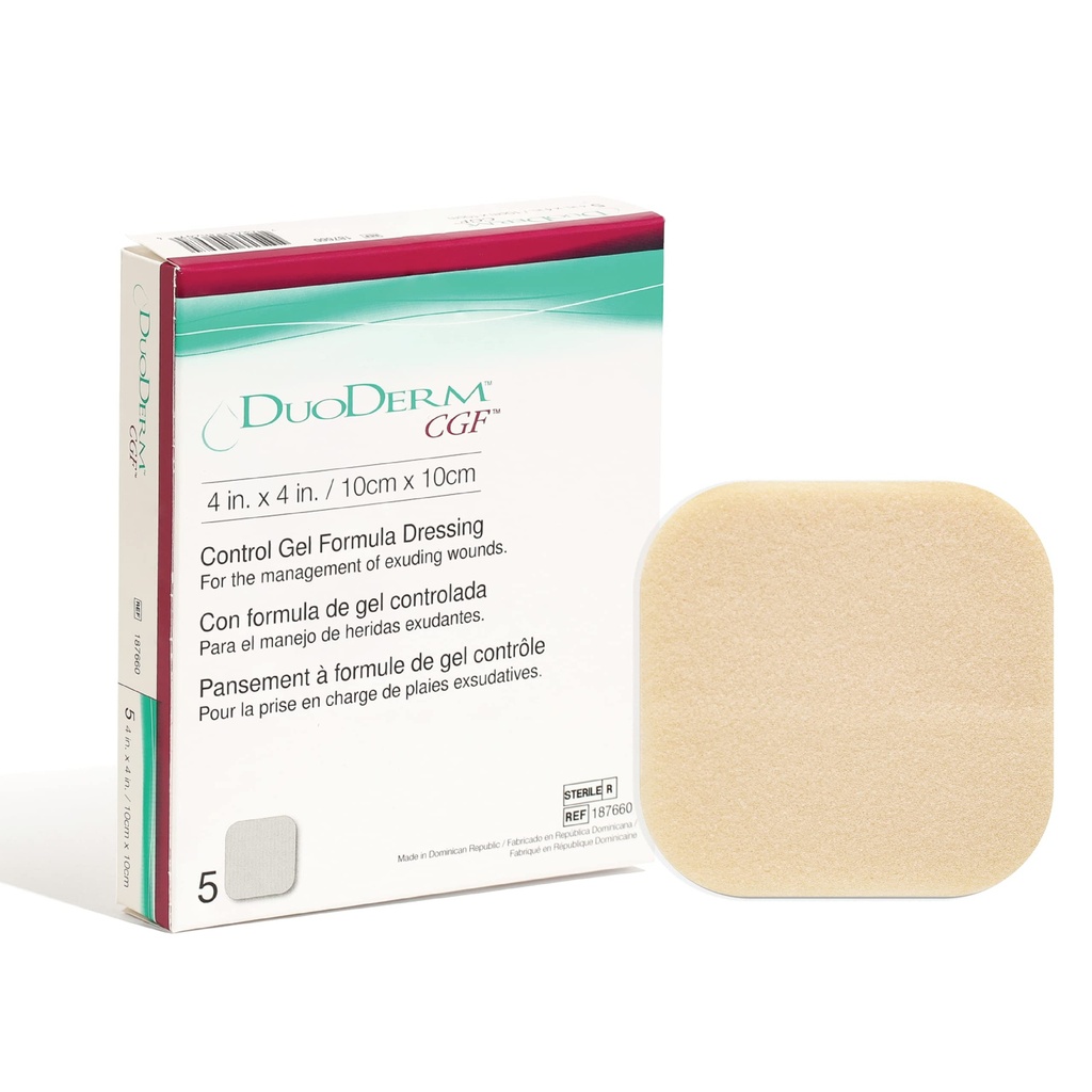 Convatec DuODERM Control Gel Formule 4 "x4" Hydrokoloidní sterilní adhezivní oděv pro částečná a Full-Tloud zranění, zdravotní stupeň, Latex- Free, vodotěsný, náměstí, Beige, 5ct Box