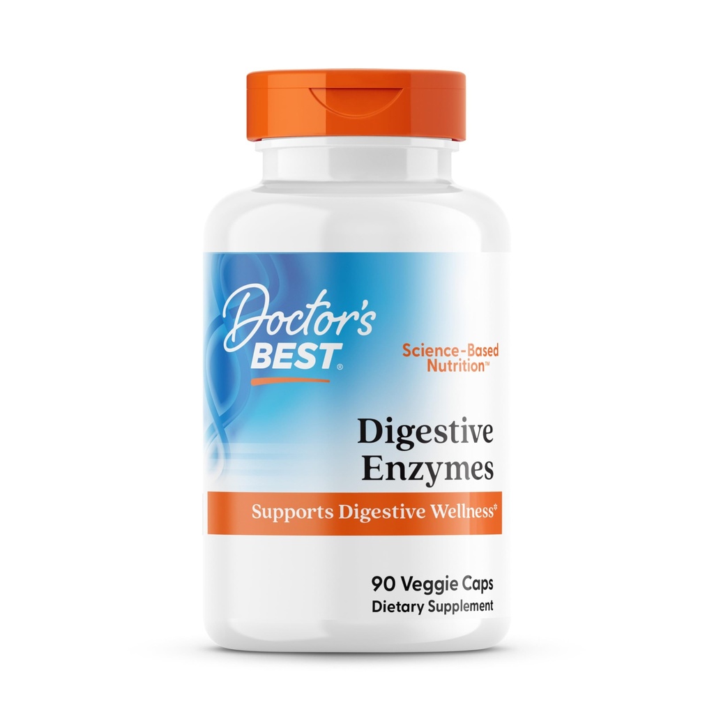 Doctor 's Best Digestive Enzymes Dodatek pro ženy a muže - Podporuje Gut zdraví, trávení, & Celkově Wellness, Vyrobeno s Amylázou, Super enzyme Blend pro potraviny Break Down, non GMO - 90 Veg Caps